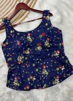Georgette Silk Blue Traditional Wear Embroidery Work Crop Top